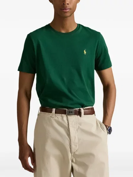 Вълнена поло тениска Polo Ralph Lauren с връзки с принт синьо