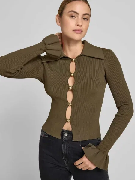 Bluzka o kroju slim fit z mieszanka Self-portrait zielona