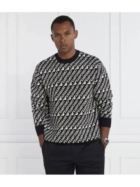 Emporio Armani Pulover PULLOVER cu adaos de lână negru