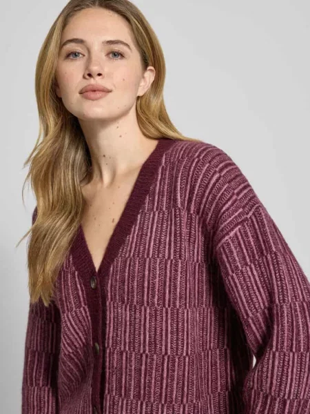 Sweter o kroju relaxed fit z dzianiny z mieszanki wełny z dodatkiem wełny z alpaki model ‘FALVA’ Selected Femme bordowy