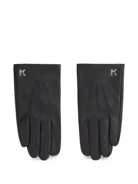 Mănuși Karl Lagerfeld Jeans din piele cu autograf negru