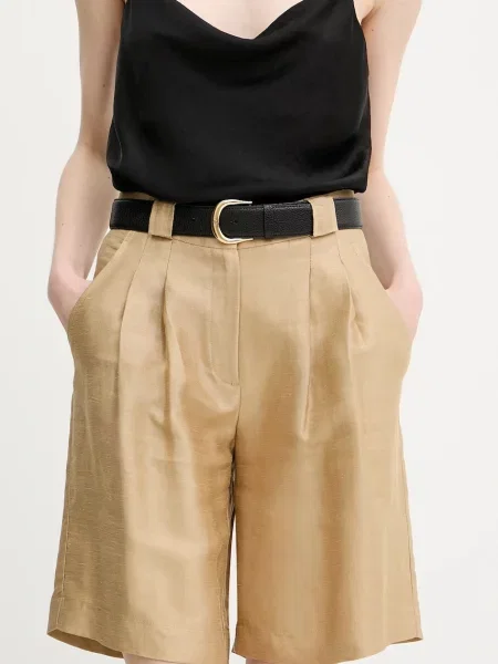 La Petite Française szorty z domieszką lnu SAVOUREUX gładkie high waist SAVOUREUX zielony