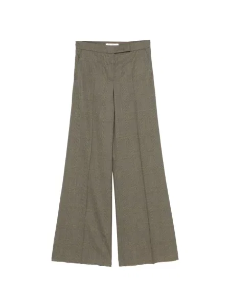 Pantaloni Max Mara de lână în carouri verde