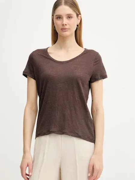 United Colors of Benetton T-shirt lniany brązowa