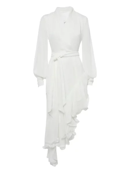 Rochie midi Elliatt cu volane până la genunchi de costum alb