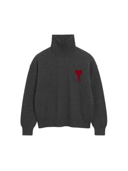 Sweter z golfem Ami Paris wełniany szary