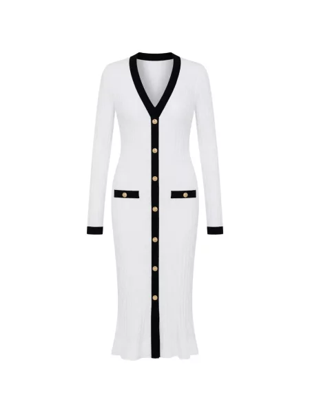 Rochie midi Guess cu decolteu în V alb