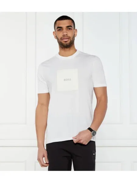 BOSS GREEN Tricou Logo Rib alb