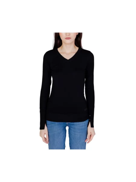 Haftowany sweter z dekoltem w serek Guess z dekoltem w serek czarny