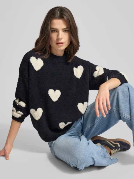 Sweter z dzianiny ze wzorem na całej powierzchni Jake*s Casual granatowy