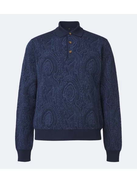 Tricou polo Etro de lână cu model paisley albastru