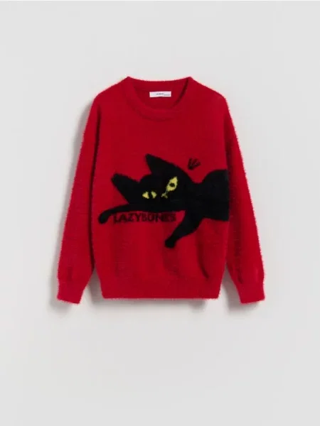 Reserved Sweter z dzianiny z długim włosem czerwony