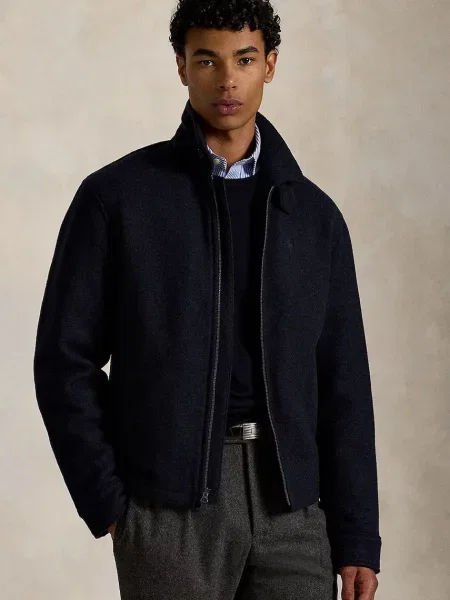 Вълнено яке Polo Ralph Lauren преходен модел тъмносиньо