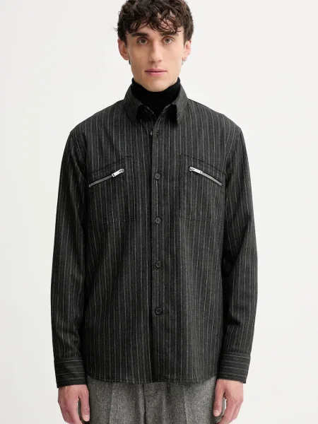 Риза с вълна Iceberg със свободна кройка с класическа яка сиво