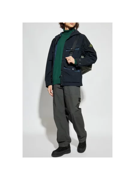 Lniany sweter z golfem Stone Island z kamieniami do golfa zielony