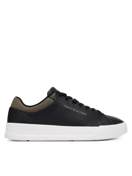 Tenisice Tommy Hilfiger Th Court Core Lth Mix Collar crna