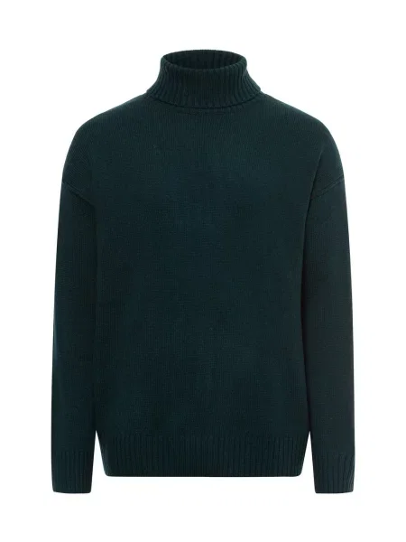 Finshley & Harding London sweter z dzianiny z zawartością wełny Mężczyźni Wełna zielony|niebieski jednolity M niebieski