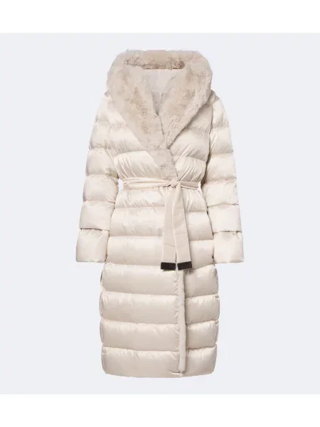 Cu centură palton Max Mara cu glugă alb