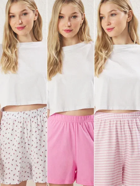 Trendyol Pantaloni de pijama roz / roz / roz pitaya alb