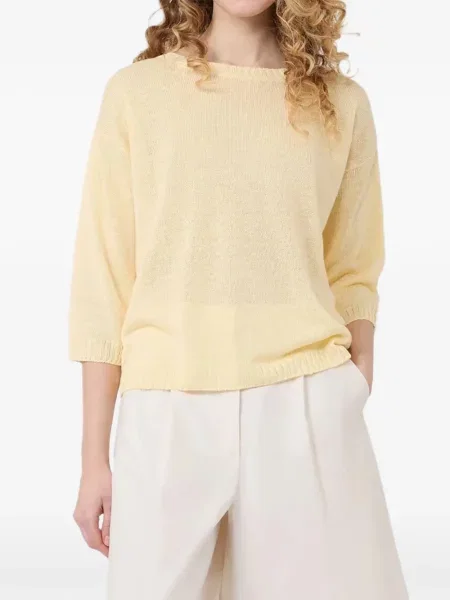 Ленен пуловер Weekend Max Mara с 3/4 ръкави жълто