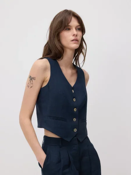 Reserved Лляна жилетка темно-синій синій