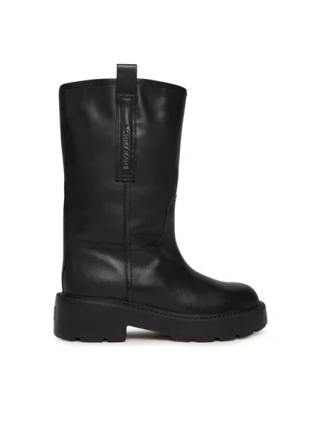 Tommy Jeans Μποτάκια Tjw Leather Mid Tubular Boot μαύρο