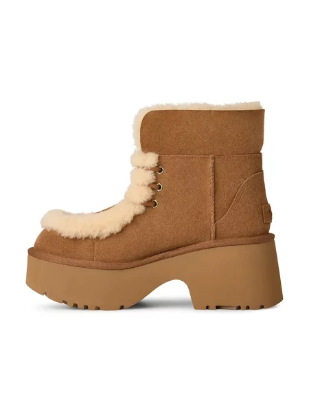 Замшевые утепленные ботинки Ugg на шнуровке коричневые