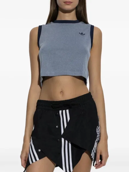 Vestă Adidas alergare cu dungi tricotate albastru