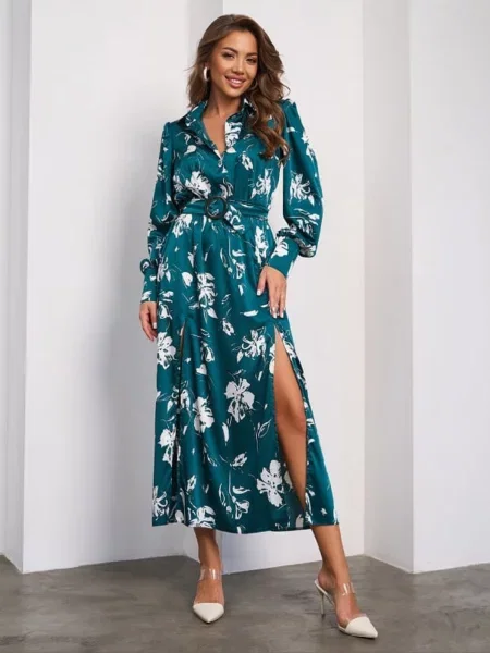 Сукня міді ISSA Plus шовк зелений