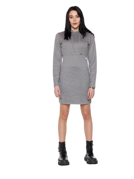 Leone Glam Winter prążkowana sukienka z kapturem szara