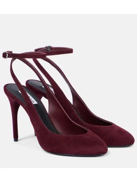 Pantofi cu toc Alaïa din piele de căprioară slingback bordo