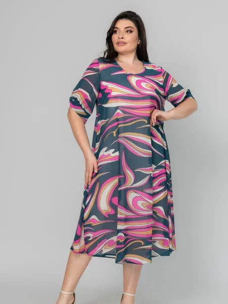 Сукня міді All Posa малиновий бавовна/поліестер