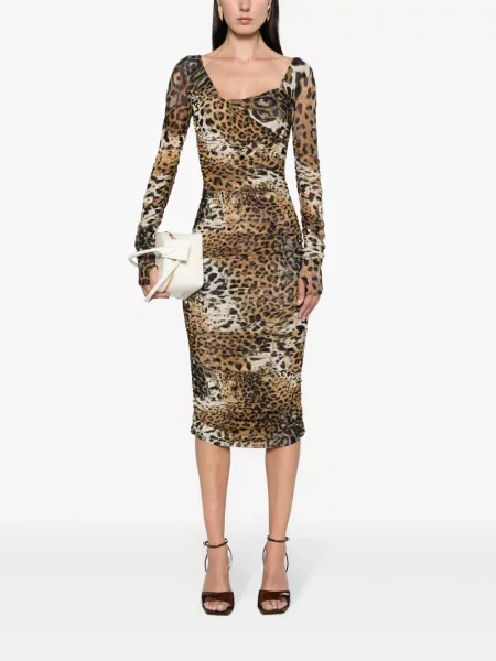 Raštuota tinklinė midi suknelė Roberto Cavalli leopardinė