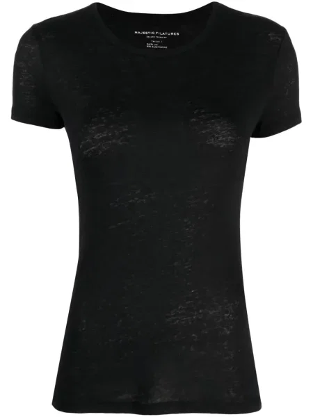 Tricou Majestic Filatures cu decolteu rotund scurt negru