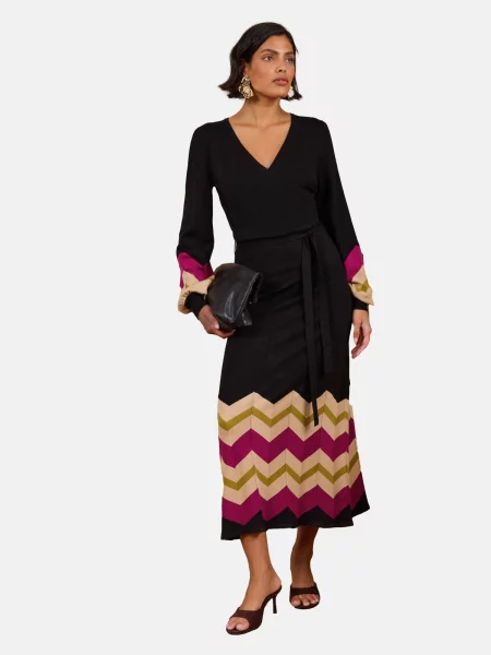 Love & roses Rochie tricotat bej / fucsia negru