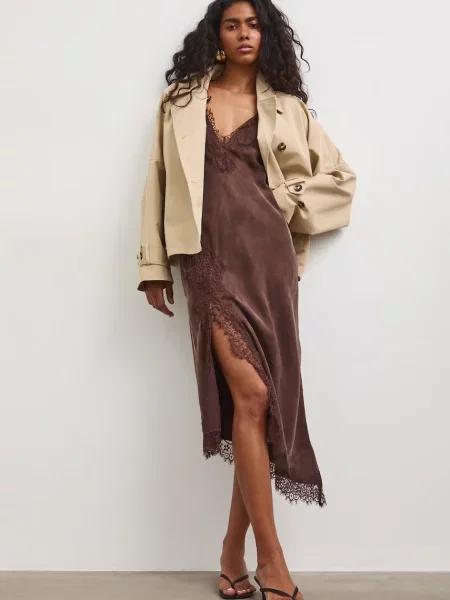 Medicine sukienka bieliźniana z cupro brązowa