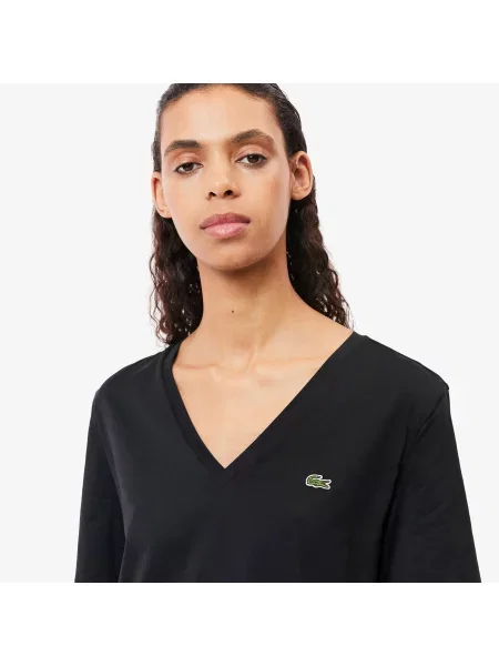 Lacoste Luźny Krój Miękka Koszulka Z Dekoltem W Serek czarna