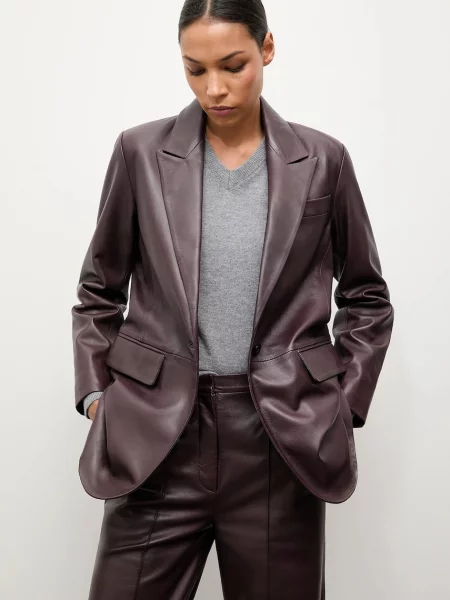 Шкіряний піджак Answear.LAB однобортний однотонний бордовий