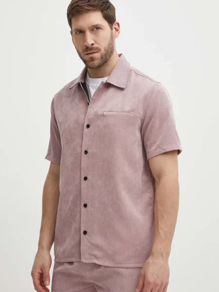 Джинсова риза Picture Nollur със стандартна кройка с класическа яка розово