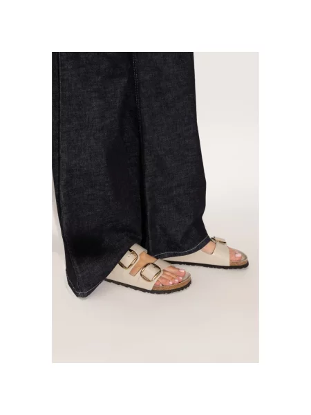Birkenstock Arizona Big Buckle klapki na płaskim skórzane beżowe