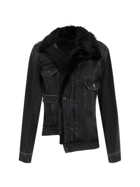 Gulerat geacă de blugi Sacai asimetrică cu blană negru
