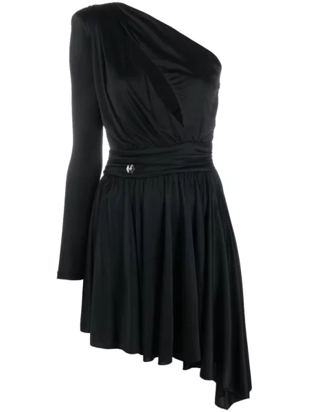 Rochie Philipp Plein plisată cu un umăr gol de costum negru