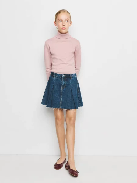 Sweter dzianinowy z golfem Dzieci lata MANGO KIDS jasnoróżowy