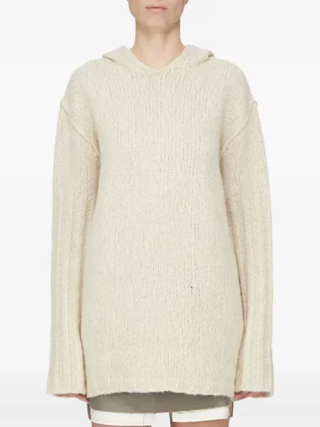 Pulover Rick Owens cu glugă chunky alb