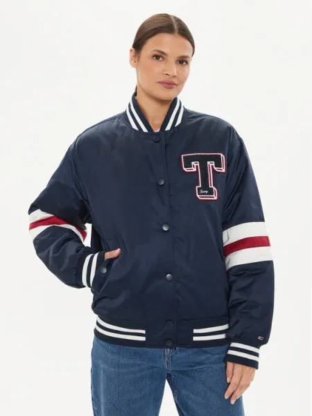 Tommy Jeans Geacă bomber Letterman Bleumarin