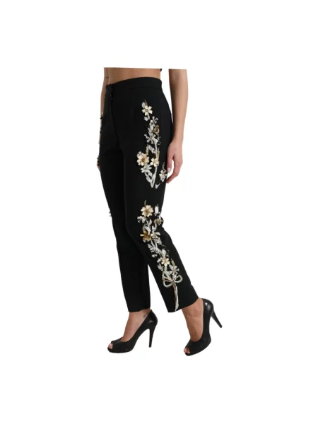 Haftowane spodnie Dolce And Gabbana zwężane czarne