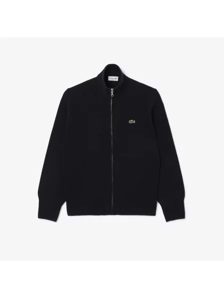 Lacoste Wełniany Sweter Z Zamkiem czarny