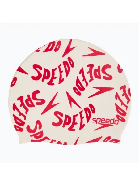 Детска шапка за плуване Speedo Slogan Print бяла/червена бяло