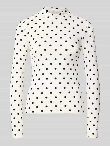 Bluzka z długim rękawem o kroju slim fit ze wzorem na całej powierzchni model JESHI' Pieces biała