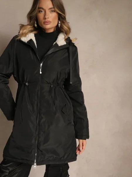 Kurtka Parka w Stylu Casual Ocieplana Futerkiem Olleania czarna